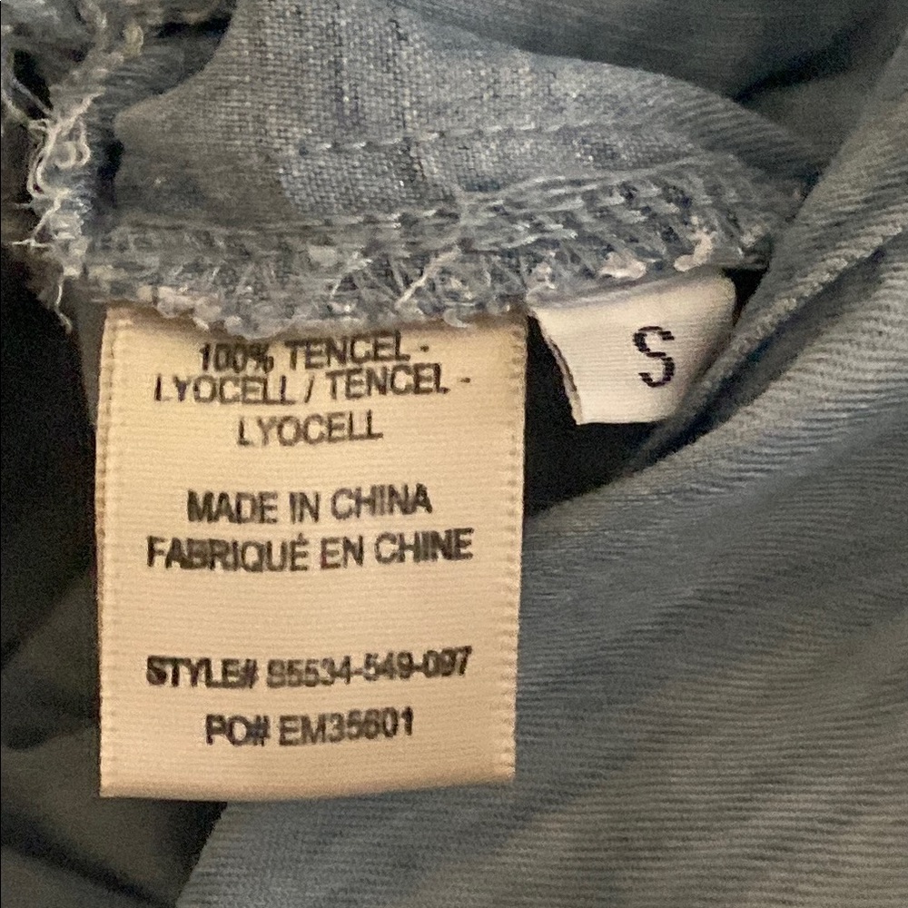 Side Stitch Denim Button Front Chambray Romper, Pockets, Tie Waist, Size Small - Picture 5 of 15